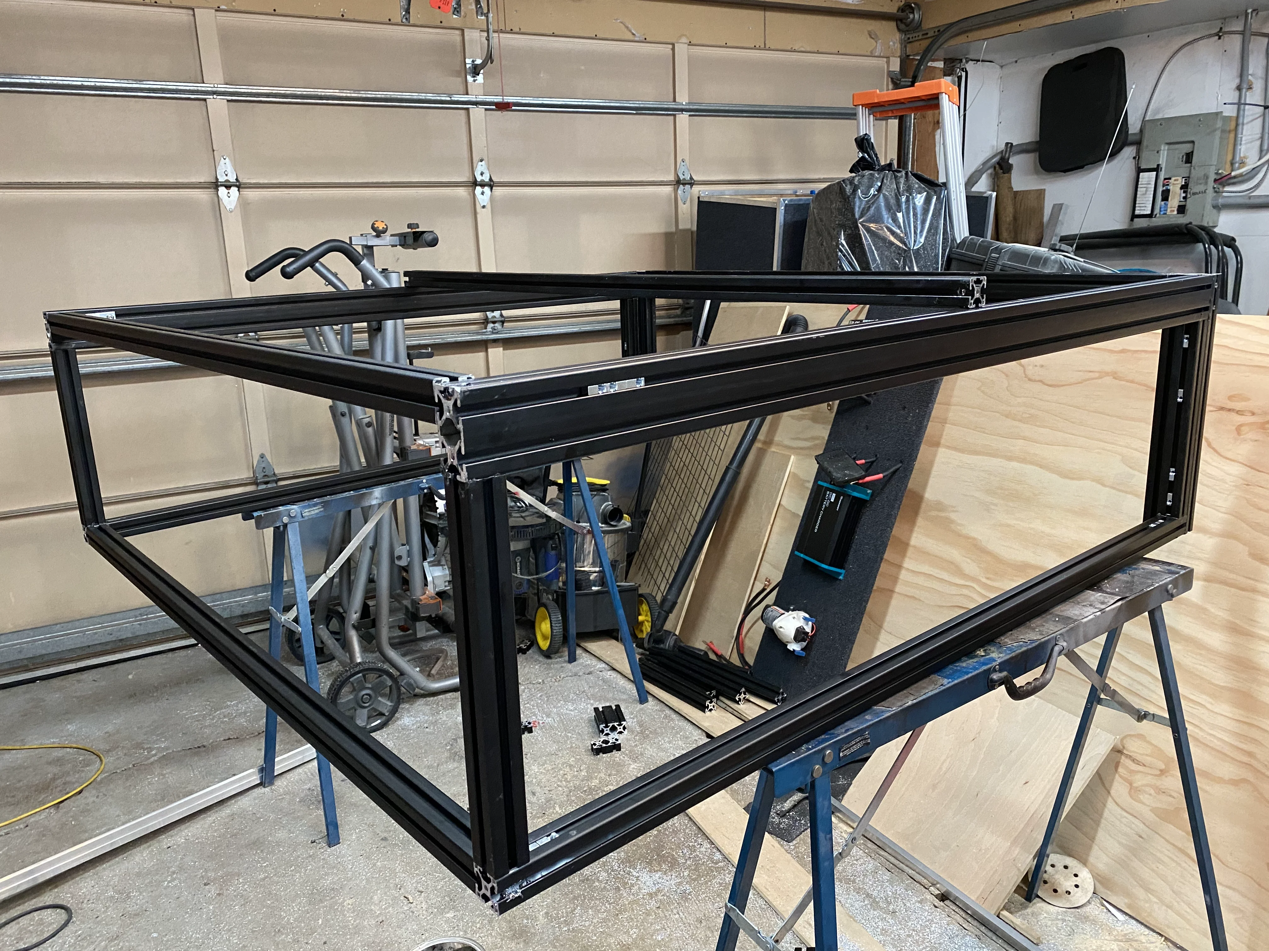 Extrusion canopy frame test-fit on truck bed